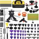 Super PDR 112 Pcs Paintless Dent Removal Kit, with Black Lifter, Bridge Puller, Slide Hammer T-Bar, PDR Light Board, Suction Cup Dent Puller & 100W Glue Gun for Auto Body Dents, Hail Damage, Door Ding