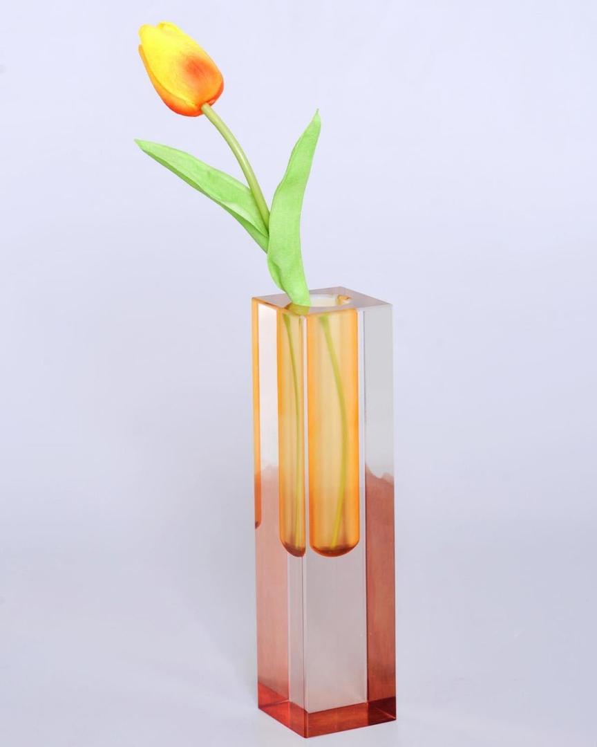 Acrylic Vase, Bud Vase for Centerpieces, Maximalist Decor Cute Flowers Vases for Modern Home, Office, Bedroom, Living Room, Dining Table (Fluorescent Orange, Brown)