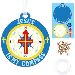 Soulchen 24 Pcs Jesus is My Compass Craft Kits Religious Bible Faith Cross Craft Kit Compass Hanging Ornaments DIY Gift for Vbs Fun Activities Party Decoration