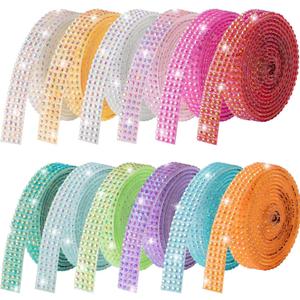 12-Yard Bedazzling Strips, 12-Roll Rhinestone Strips for DIY Craft, Rhinestone Ribbon Self Adhesive, Bedazzling Kit for DIY Craft, Rhinestones for Crafting Art Decoration