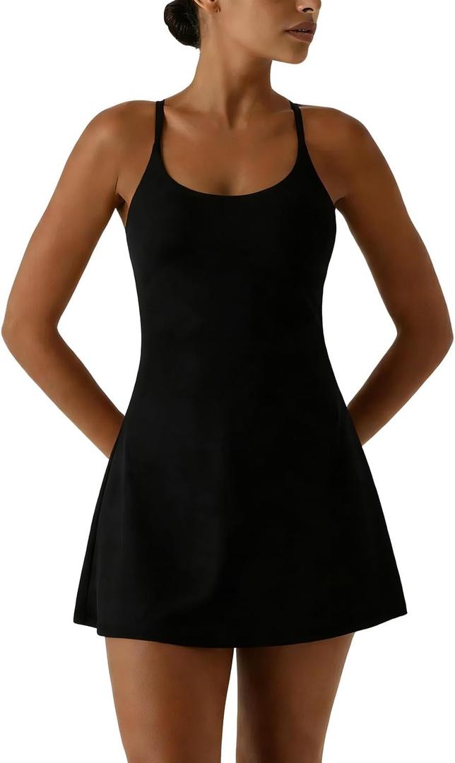 Womens Tennis Dress,Athletic Dress with Built-in Bra & Shorts Pockets Golf Workout Dresses for Women, Black, X