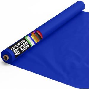 Party Solids Dark Blue Plastic Table Cover Roll 40" X 300' Table Cloth Plastic Cover Roll - Premium Quality Thick 0.5 MIL Banquet Rolls - Disposable Tablecloth Rolls