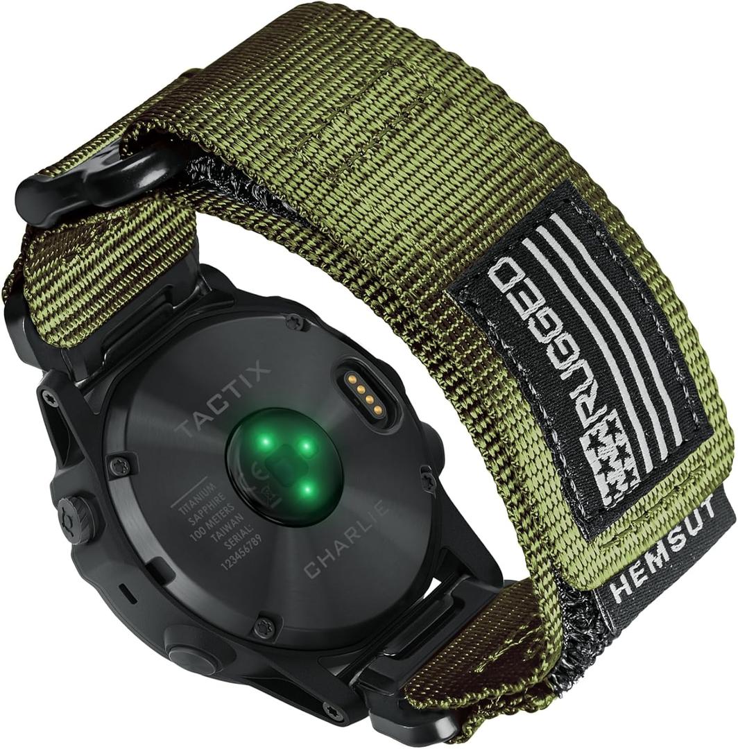 Nylon Sports Watch Band, 26mm Military Strap Compatible with Garmin Instinct 3 50mm/Fenix 8 51mm/7X/7X Pro/6X/6X Pro/5X/5X Plus, Tactix 7 Pro/ Delta, Quatix 6X/5X, Descent MK1/MK2, Instinct 2X, Foretrex 601/701, Enduro /Enduro 2/ Enduro 3, D2 (Small Wrist (6.4'' to 7.4''), Green)