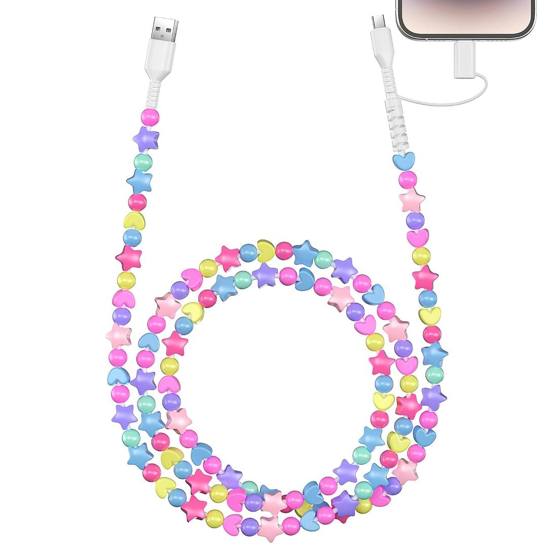 VOFUOE USB C Cable for iPhone 17 Charging Cord [MFi Certified] 2 in 1 Multi Charging Star Beads Charging Cord Extra Long 4.9FT 1.5M Girls Women Fast Charging for iPhone 16/15, for Galaxy S25-Colorful