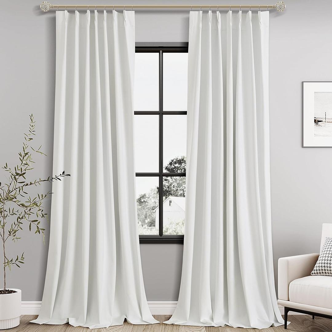 Ivory Linen Blackout Curtains 120 Inch Length 2 Panels Set for Living Room Bedroom, Pinch Pleated Thermal Insulated 100% Black Out Curtains with Hooks, Room Darkening Back Tab Drapes (40"W x 120"L (Pack of 2))
