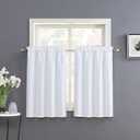 Home Queen White Water Resistant Bathroom Window Curtain, Waffle Textured Half Tier Curtains for Kitchen Cafe, 36" W X 45" L Inches, Set of 2