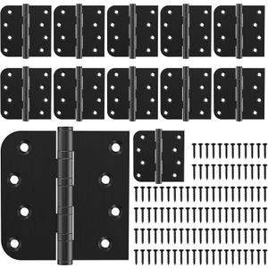 KOLET Ball Bearing Door Hinges, 4 x 4 Inches Black Door Hinges, Heavy Duty Stainless Steel Hinges, Square and 5/8'' Radius Corner, Smooth and Quiet, Non Removable Pin, Matte Black, 12 Pack