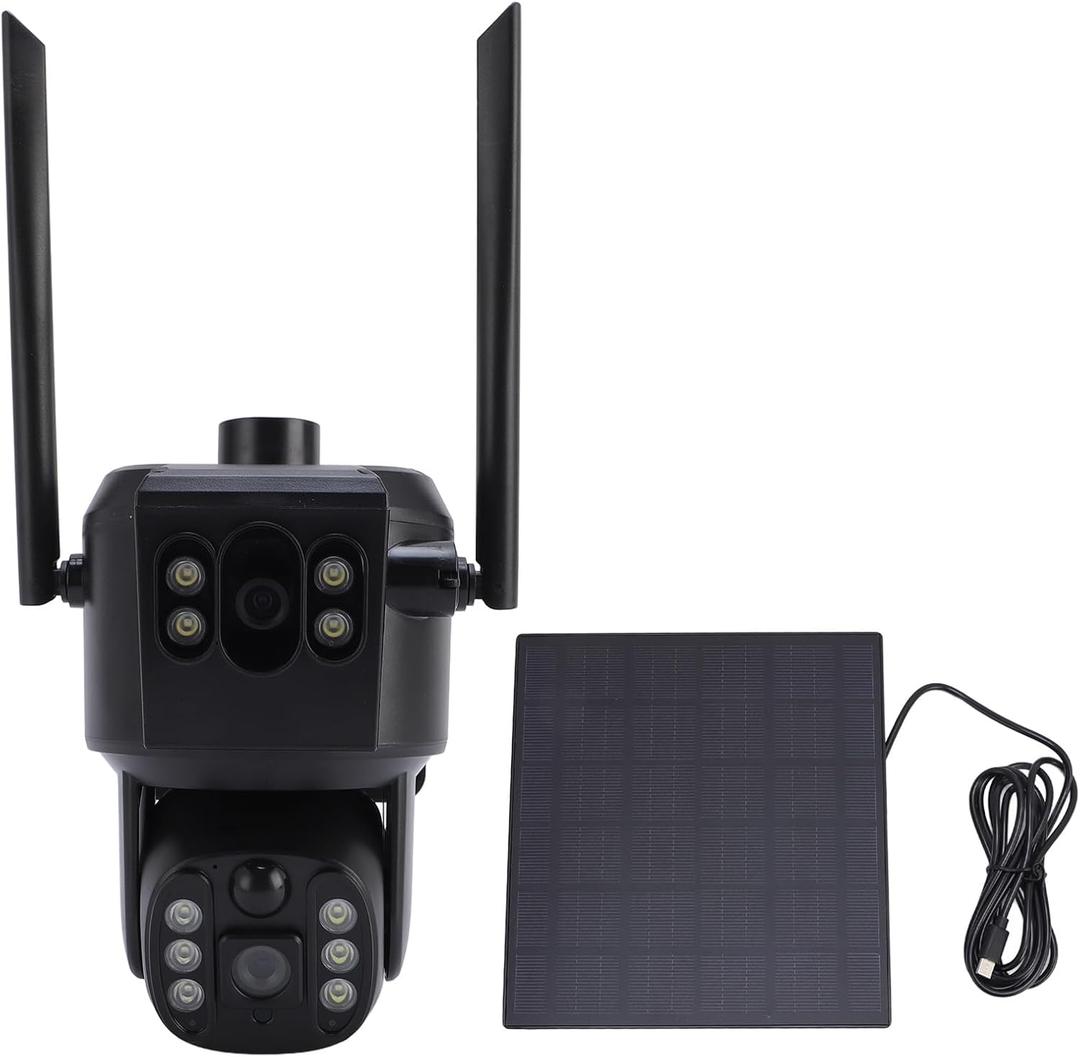 4K Dual Lens Solar Security Camera Wireless Outdoor, 360 PTZ Dome Cam for Home Security with Color Night Vision, Human Detection