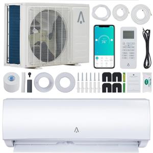 9000 BTU Mini Split AC/Heat Pump - WiFi Enabled, 19 SEER2, 115V, Cools 450 Sq.Ft, Alexa Compatible, Remote Control, Self-Cleaning, Includes Installation Kit