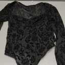 Avidlove Mesh Bodysuits for Women Long Sleeve Body Suits Leopard Print Going Out Tops Sheer Rave Outfits with Snap Crotch, Medium, Black Floral