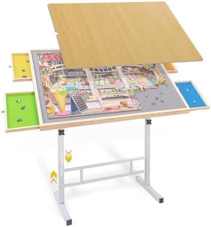 1500 Piece Jigsaw Puzzle Table with Drawers and Cover – Adjustable Height & Tilting Legs, No Assembly Portable Puzzle Board for Adults, Seniors, Puzzle Table for Game Room, Gift for Women Mom 1500 Piece Jigsaw Puzzle Table with Drawers and Cover – Adjustable Height & Tilting Legs, No Assembly Portable Puzzle Board for Adults, Seniors, Puzzle Table for Game Room, Gift for Women Mom