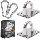 2PCS M8 Premium Heavy Duty Square Stainless Steel Pad Eye Hook + 2PCS Snap Hooks and 8PCS Screws With 8PCS Plastic Expansion Tube, Ceiling Hook for Outdoor Indoor Activity
