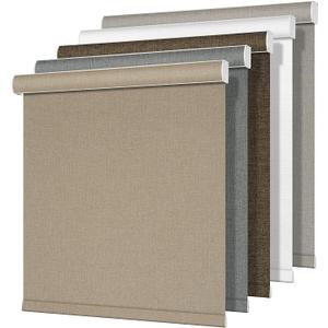 Blackout Roller Shades for Windows,Cordless,Pull Down Roller Shades,Thermal Insulated Linen Fabric UV Protection,Window Shades for Home,Door,Easy to Install,Blackout-Beige, 21" W x 72" H