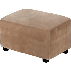 H.VERSAILTEX Real Velvet Plush 1 Piece Form Fit Stretch Rectangle Folding Storage Covers Ottoman Slipcovers Removable Footstool Protect Footrest Covers Elastic Bottom, Machine Washable(Large, Camel)