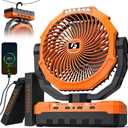 24000mAh Camping Fan - Detachable Rechargeable Battery Operated Fan with Light & Hook for Tent, Outdoor - USB Table Fan with 4 Speeds for Picnic, BBQ, Fishing, Travel, Hurricane