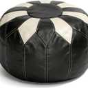 Thgonwid Unstuffed Moroccan Faux Leather Pouf Ottoman with Storage - Handmade Boho Chic Multi-Use Footrest for Living Room, Bedroom, Patio - Round Ethnic Floor Cushion & Decorative Accent, Black&White