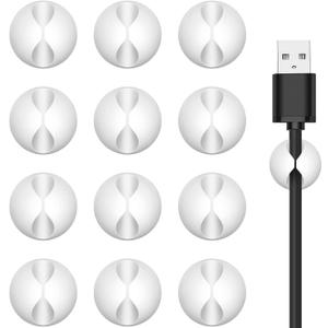 Cord Holder Cable Clips, 12PCS Self-Adhesive Wire Management Keeper Cord Organizer Charger Holder for Desktop USB Charging Cable Nightstand Power Cord Mouse Cable Wire PC Office Home (White)