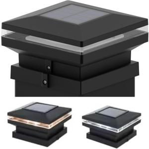 Solar Post Cap Lights - Classic Black Design, Spring Ready Installation, Waterproof 8 LED, Universal Fit 3"/3.5"/4" Posts, Easy Install