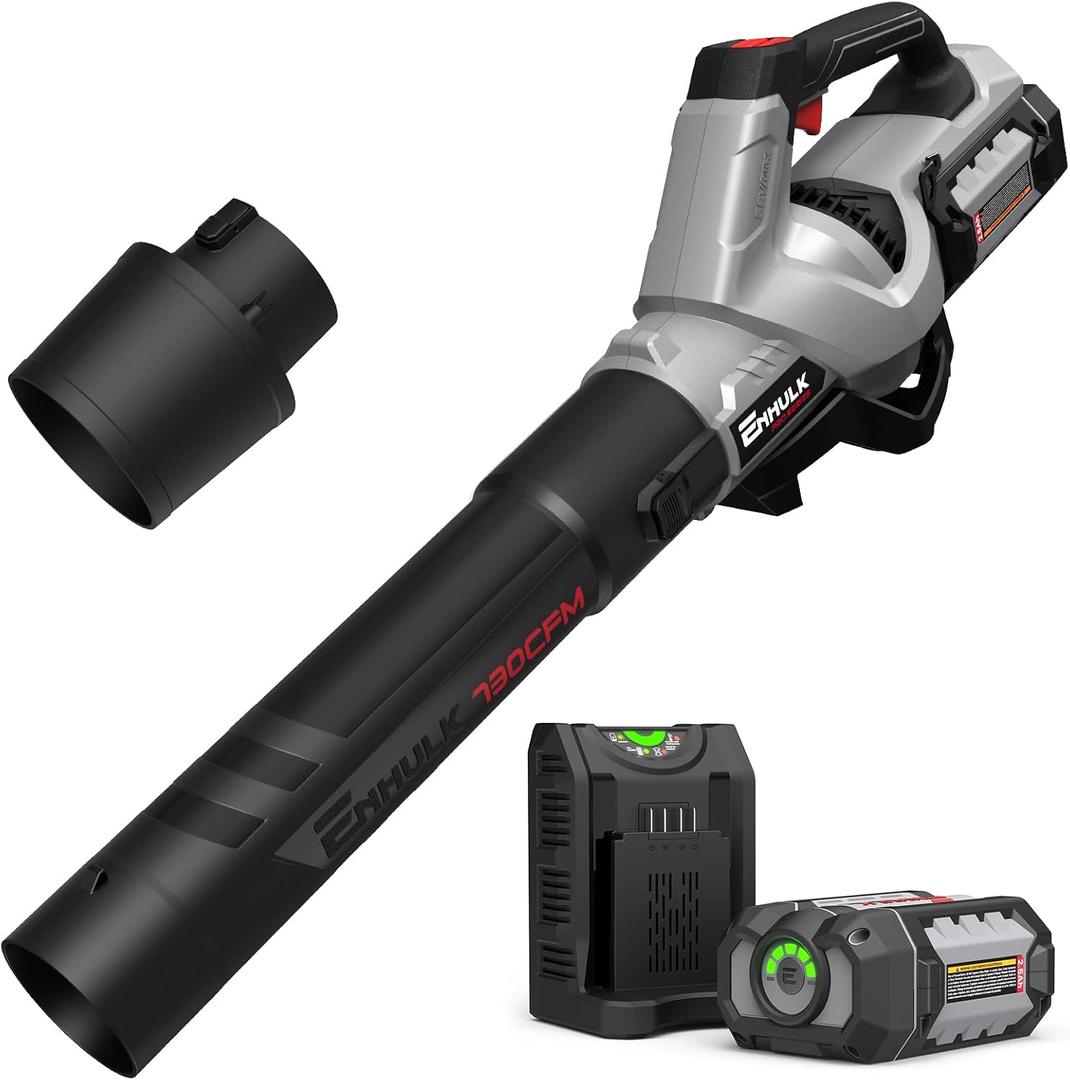 Enhulk 58V Cordless Leaf Blower, 730CFM 145MPH Brushless Power, with 2.5Ah Battery & Charger, Variable Speed & Turbo Mode for Yard, Leaves, Dust, and Snow