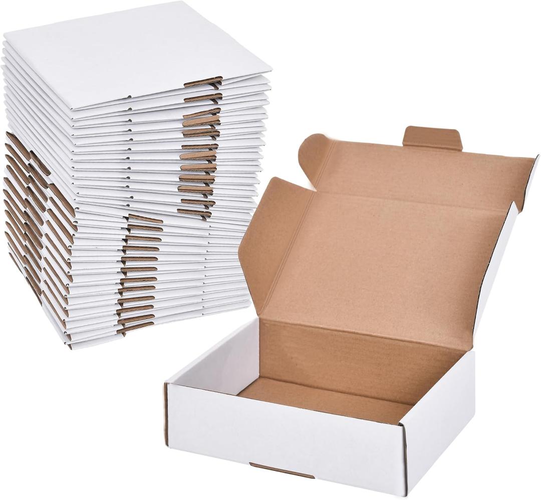 Shipping Boxes, 7x5x2 Inches, White Corrugated Cardboard Literature Mailer, Set of 25