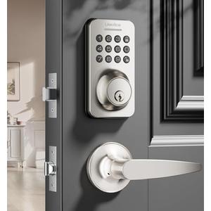 Ulecoce Keyless Entry Door Lock Deadbolt with Handle Set, Keypad Door Lock with Handle Smart Door Locks for Front Door with Set with Easy Installation, Auto Lock, Satin Nickel