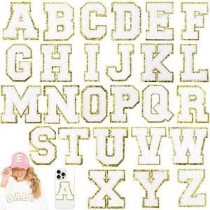 26 Pcs Large White 3 Inch A-Z Chenille Letter Patches, Iron on Letters for Fabric and Clothing, Glitter Embroidery Varsity for Letterman Jacket, Backpacks Hats, Sew or Iron on