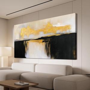 Canvas Wall Art Decor Black and White Wall Art Pictures For Living Room Black and Gold Wall Art Decor Abstract Art Work Modern Abstract Wall Art Prints for Bedroom Office Kitchen Wall Decor 24" x 48"