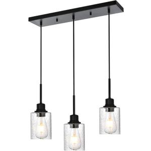 Modern 3-Light Pendant Island Light Fixture Black Ceiling Hanging Lights with Clear Seeded Glass and Adjustable Cord,Industrial Pendant Lighting for Kitchen Living Room Dining Room Foyer