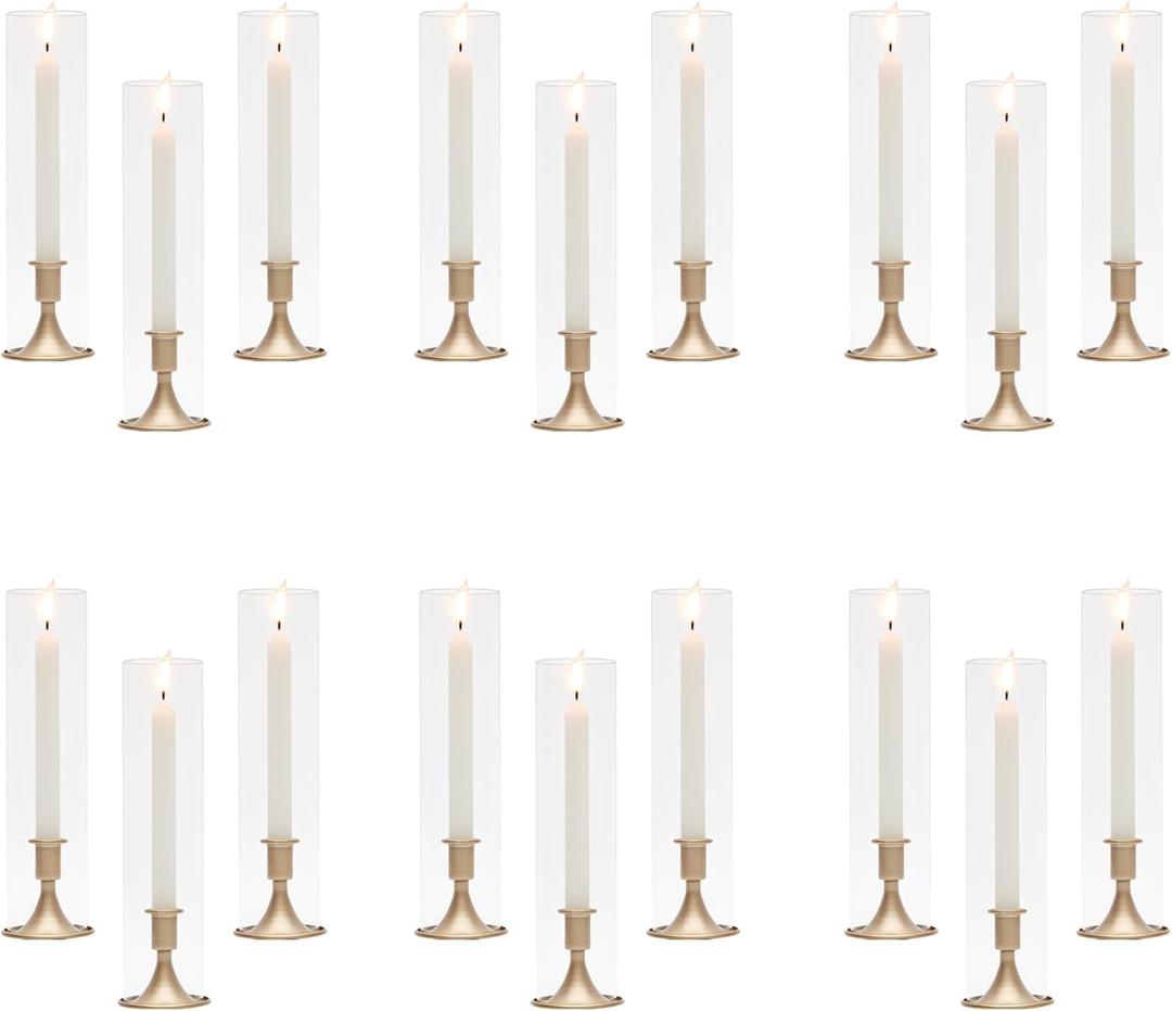 Hurricane Glass Candle Holders, Gold Candlestick Holders 18 Pcs