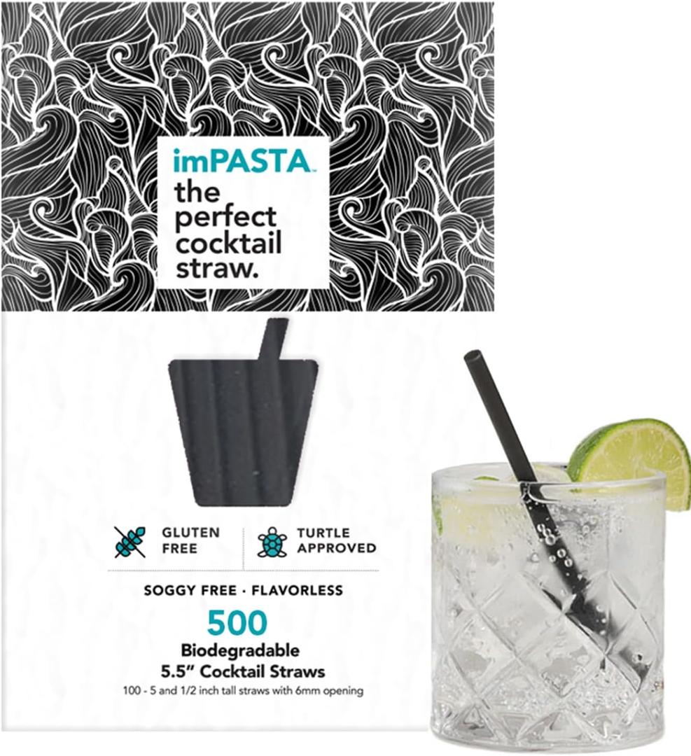 Biodegradable Cocktail Straws 5.5 Inch - 500 Count, Vegan-Friendly, Gluten-Free & Compostable, Never Cracks, 100% Flavourless, Eco-Friendly Drinking Straws Alternative to Plastic Straws