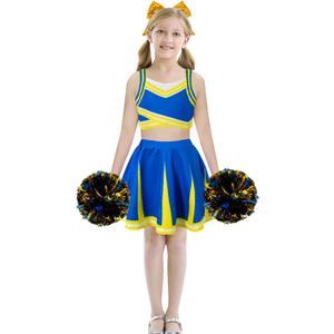 QIKUBI Girls Cheerleader Costume Halloween Cheerleading Uniform Outfit with Accessories for Kids (10T, Blue)