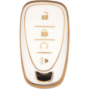 3 4 Button TPU Key Fob Shell Cover for Chevy Volt 2016 2017 2018 2019 2020 2021 EV EUV 2022 2023 2024 Bolt Spark Traverse Trailblazer LT Trax Sonic Equinox 2018-2021 (engine start 4 button white)