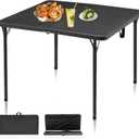 34" Folding Table, Portable Square Folding Card Table with Collapsible Legs & Carrying Handle, Plastic Tables for Camping,Picnic, Office, Party, Grey