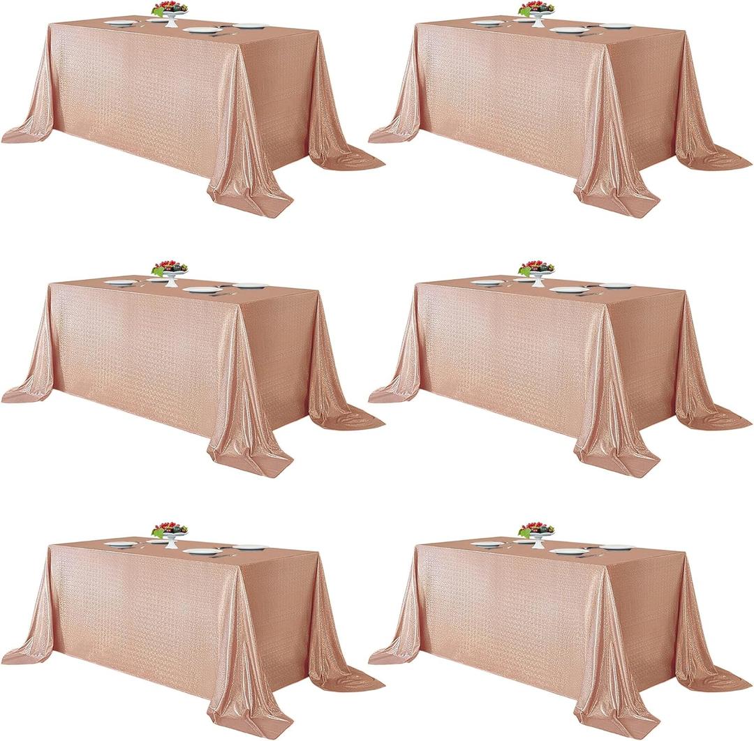 Fitable Rose Gold Sequin Tablecloth for Parties - 6 Pack, 60x120 Inch - Sparkle Glitter Rectangle Tablecloth for 8 Foot Tables, Party Table Overlays for Wedding Baby Shower Photography