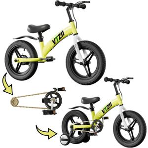 Balance Bike 2 in 1 with Pedals Brake Training Wheels Kickstand Pneumatic tyre,for Kids 2-7 Years Old,Kids Bike 12 inch (green)