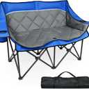 Double Camping Chair, Heavy Duty Folding Loveseat Camping Chairs, Blue, 57.5" W x 37.4" H x 21.6" L