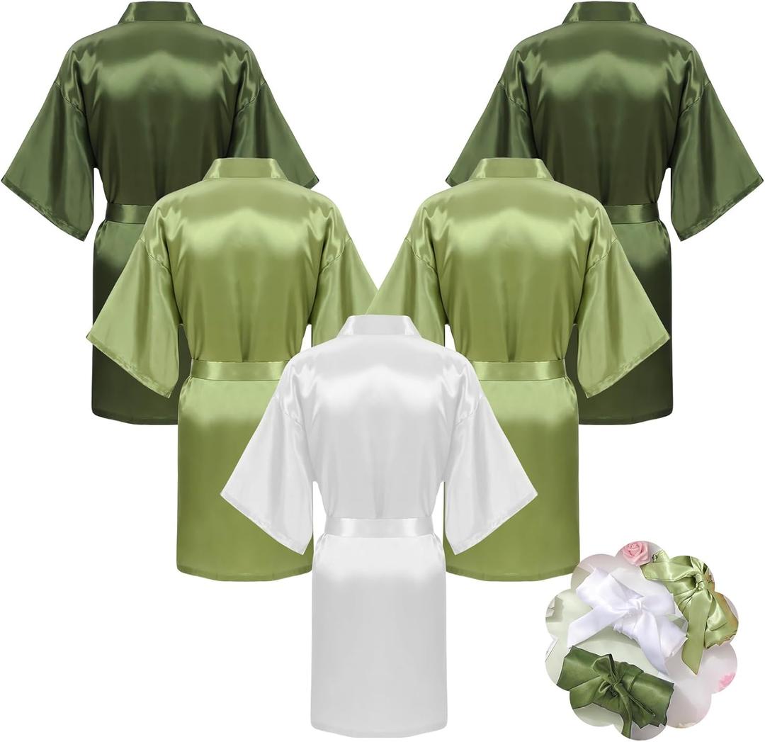 5 Pcs Bridesmaid Wedding Robes Silky Bridal Party Bride Bridesmaid Satin Bridal Robe for Wedding (Large, White, Gradient Green)