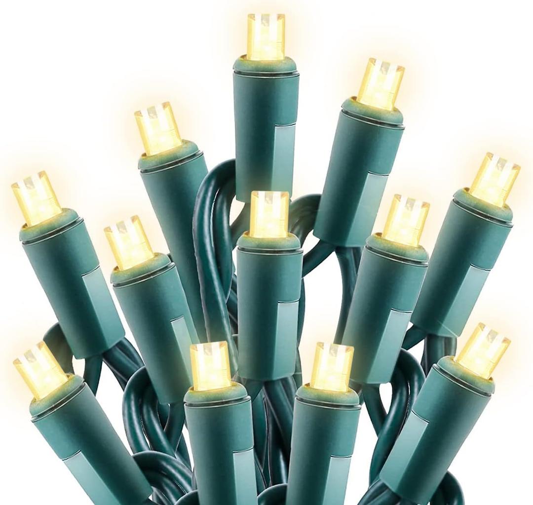 50ft 100 Counts Warm White Christmas Lights - White Christmas Lights Commercial Grade Outdoor Waterproof, Soft White Christmas Lights Indoor 5mm Wide Angle Green Wire, IP:65, UL