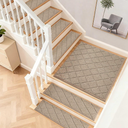 Non-Slip Stair Treads for Wooden Steps Indoor, 4 Pack 9" X 28" Edging Stair Carpet Mat with TPE Backing, 0.4" Thick Stair Runners for Kids Elders & Pets, 100% Polyester Stair Rugs, Beige