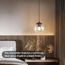 KoKo&Yukina 6-inch mini Modern Globe Pendant Light Clear Glass with Black Finish Contemporary Mid Century Adjustable Hanging Light Fixture for Living Room Bedroom Kitchen Island (Bulb Incl.)