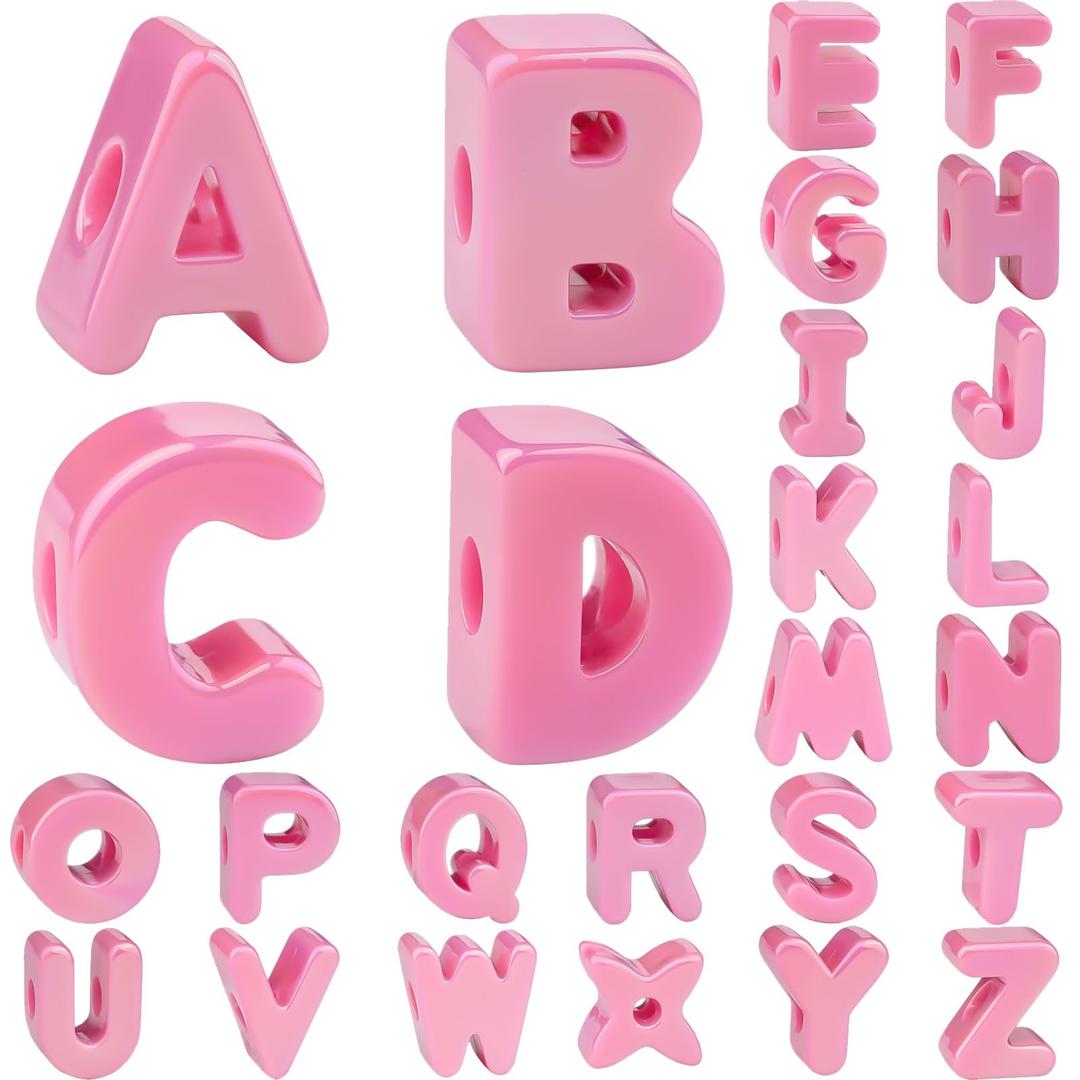 Ornaland 90-100Pcs Large Letter Beads Acrylic Alphabet Letter Beads Random Mixed Alphabet Shape Bead for Bracelets Keychains Jewelry Lanyards Making(Hot Pink)