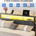Liians Queen Size Bed Frame with 2-Tier Storage Shelves Headboard, Platform Bed with Charging Station, LED Lights No Box Spring Needed Noise Free