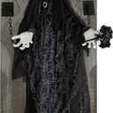 Haunted Hill Farm 4.3-Ft Animatronic Scary Demon Widow Door Greeter with Touch Activated Lights and Sound, Battery-Operated Indoor or Covered Outdoor Halloween Decoration