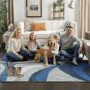 Washable Area Rug for Living Room, Indoor, Dinig Room Soft Pile Non-Slip Rug for Kitchen Modern Contemporary Design Machine Washable Carpet, Foldable Rug, Easy to Clean (5X7-Dark Blue)