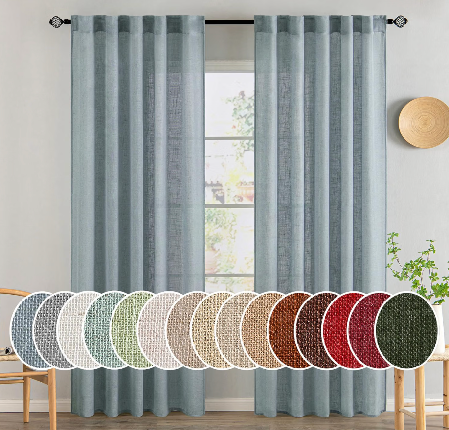 MIULEE Dusty Blue Linen Curtains 52x84 Inch Long for Bedroom Living Room
Soft Thick Linen Textured Window Drapes, Semi Sheer Light Filtering, Back Tab Rod Pocket, Burlap Look Light Blue Decor