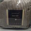 EVERGRACE Velvet Quilt Set Queen Size, Luxurious Soft Striped Channel Bedding Set, Lightweight Velvet Comforter for All Season, Oversized Bedspread Coverlet with 2 Matching Shams, Beige Taupe