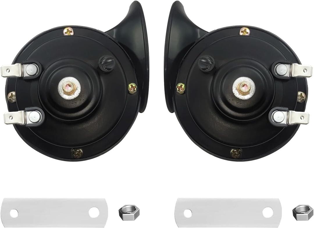 Super Loud Train Horns 12-volt electric snail waterproof high-pitch dual horns, suitable for car, truck,loud motorcycle horn bicycle and boat accessory (black)