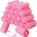 Geyoga 18 Pieces Sponge Hair Rollers Large Soft Foam Hair Styling Curlers Large Size Hairdressing Curlers for Women(1.18 x 2.6 Inches,Pink)