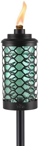 TIKI Honeycomb Outdoor Torch, 65" – Blue Decorative Lighting for Patio, Backyard & Lawn | 3-in-1 Design: Full-Size, Mid-Size Garden & Table Torch | Includes Snuffer & Wick