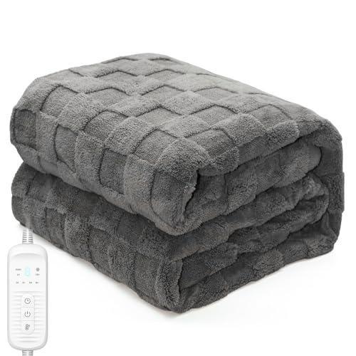 Electric Heated Blanket Throw - 50"x60" Heating Blanket Throw House Warming Gifts New Home, Ultra Soft Warm Flannel Sherpa Fast Heat,8 Heat Level 10 Hours Auto-Off ETL Certified
